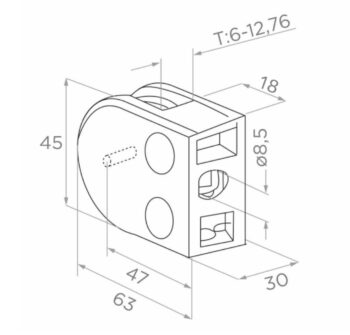Klaasikinnitus klaasile 6-12,76mm; ümarale ja kandilisele profiilile, tugiplaadiga - Image 3