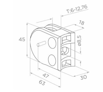 Klaasikinnitus klaasile 6-12,76mm; ümarale ja kandilisele profiilile, tugiplaadiga - Image 5