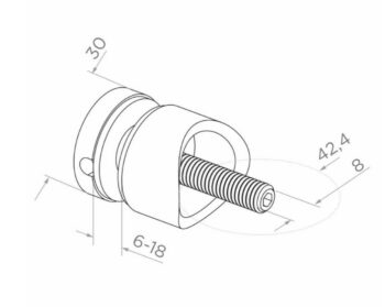 Punktkinnitus klaasile d=30mm; kinnitus 42,4mm profiilile; keere M8, AISI 304, Satiin - Image 3