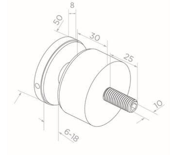 Punktkinnitus klaasile d=50mm; pikkus 30mm; keere M10, AISI 304, Satiin - Image 4
