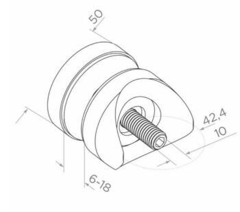 Punktkinnitus klaasile d=50mm; ümarale profiilile 42,2; keere M8, AISI 304, Satiin - Image 3