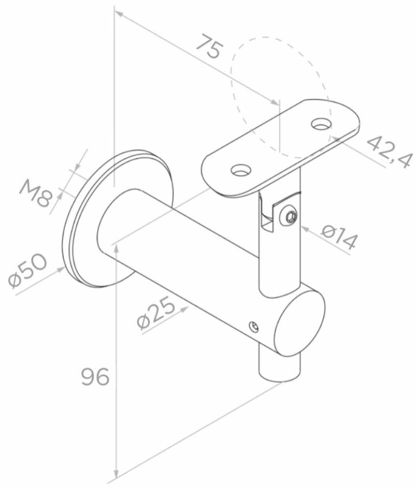 Käsipuu kandur 50 mm plaadiga