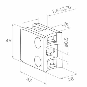 Klaasikinnitus 45k2, klaasile 6-10,76mm, kinnitus 42,4mm profiilile, AISI 304, POLEER - Image 2