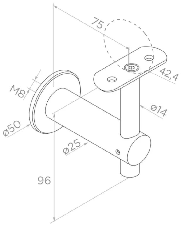 Käsipuu kandur seinale Ø42,4 mm