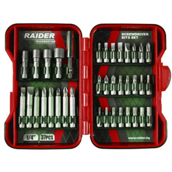 Raider kruvikeeraja otsikute komplekt 1/4″, 37 osa – Cr-V teras, tugev plastkarp