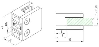 Klaasi-või lehtmetalli kinnitus Model 23, klaasile 1,5-10,76mm, siledale pinnale, AISI 304, Poleer - Image 3