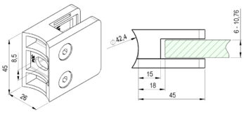 Klaasi-või lehtmetalli kinnitus Model 23, klaasile 1,5-10,76mm, ümarale 42,4mm, AISI 304, Poleer - Image 2