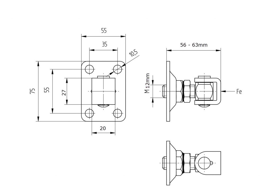 Hing M12, ankruplaadiga 55*75mm, tsink | PlastMet