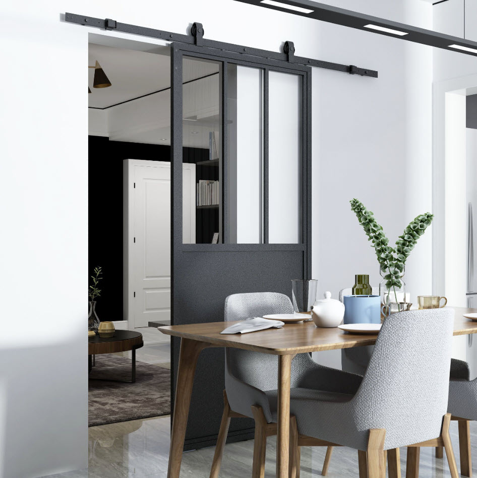 Liuguks AREZZO metallraami ja klaasiga loft-stiilis interjööris