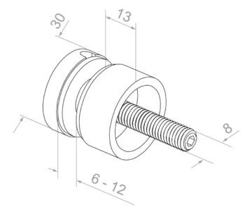 Punktkinnitus klaasile D=30/13mm; klaasile 6-12mm, keere M8*40, AISI 304, kuldne, läikiv - Image 3