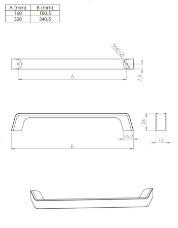 Kapi või sahtli käepide Scoop pikkus 180mm kuni 340mm - Image 8