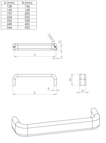 Kapi või sahtli käepide Muta pikkus 136mm kuni 456mm - Image 3