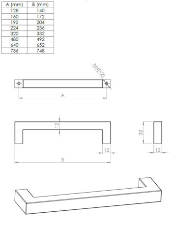 Kapi või sahtli käepide Marina pikkus 138mm kuni 746mm - Image 3