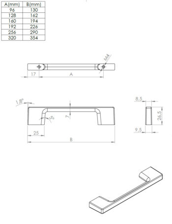 Kapi või sahtli käepide Nakana pikkus 129mm kuni 353mm - Image 7