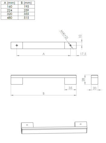 Kapi või sahtli käepide Rocata, pikkus 203mm kuni 523mm - Image 5