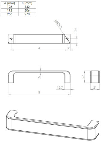 Kapi või sahtli käepide Peca, pikkus 142mm kuni 270mm - Image 10