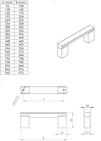 Kapi või sahtli käepide Porta, pikkus 108mm kuni 780mm - Image 4