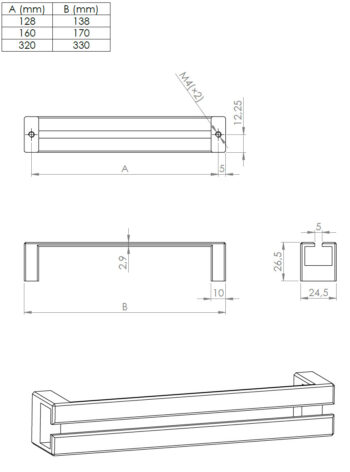 Kapi või sahtli käepide Omono, pikkus 137mm kuni 169mm - Image 3