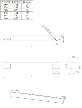 Kapi või sahtli käepide Acara, pikkus 168mm kuni 456mm - Image 3