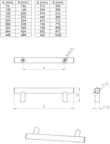 Kapi või sahtli käepide/nupp Hrazda, pikkus 136mm kuni 712mm - Image 7