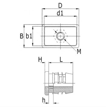 Keermega ristkülik MK 25*60mm torule ; seinale 2,0mm; metall keere M10; kaalule 250kg, MUST - Image 2