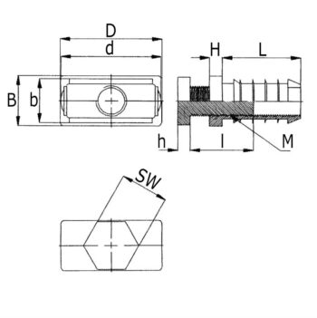 Keermega ristkülik+ jalg; PKJ 20*50mm, seinale 1,0-2,0mm; plastik keere M12*30mm; kaalule 150kg, RAL9005 (MUST) - Image 2