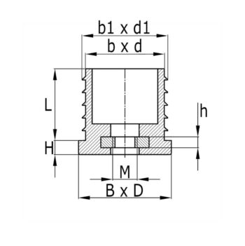 Keermega ristkülik MK 20*40mm torule ; seinale 1,0-2,0mm; metall keere M10; kaalule 200kg, MUST - Image 2