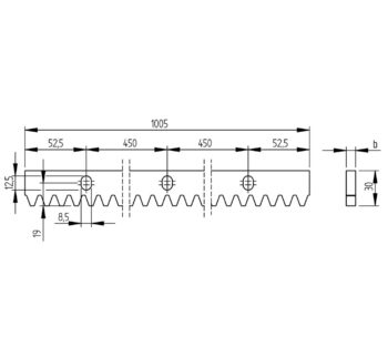 Hammaslatt liugvärava automaatikale, 30*8mm, L1000mm, distantspuksid, roostevaba AISI 304, max 1900kg - Image 2