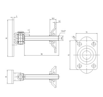 Hing M14 kahe ankruplaadiga 40*115/4mm ja 55*75/3mm, kandevõime 50kg (kaks hinge) - Image 2