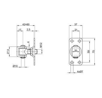 Hing M12 ankruplaadiga 75*37/2,5mm, tsink, kandevõime 40kg (kaks hinge) - Image 2