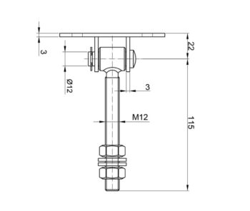 Polthing M12*137mm; keere L=105mm; plaat 30*90/3mm, reguleeritav; tsink, kandevõime: 60kg (2 hinge) - Image 3