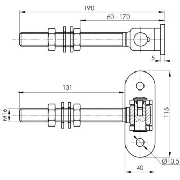 Polthing M16 ankruplaadiga 115*50mm, keere L=131mm, roostevaba AISI304, kandevõime: 60kg (2 hinge) - Image 2