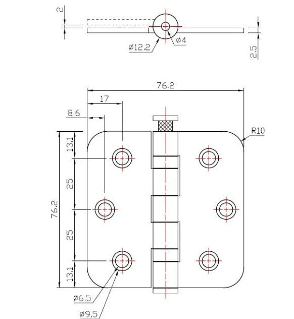 Kruvitav uksehing laagritega 76*76/2,4mm, roostevaba, universaalne paigaldus - Image 2