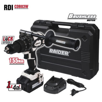 Raider Industrial akutrell, harjadeta, 20V, 155 Nm, 4 Ah, kohver – RDI-CDB03W