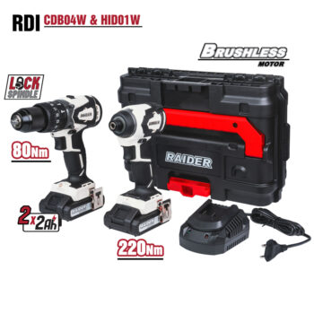 Raider Industrial tööriistakomplekt: harjadeta akutrell + löökmutrikeeraja, 2x2 Ah, kohver – RDI-CDB04W&HID01W - Image 16
