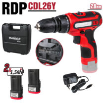 Raider akudrell RD-CDL26 – 12V, 2 käiku, 2x1,5 Ah, 28 Nm, tarvikud ja kohver