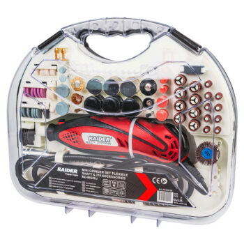 Raider RD-MG06D miniotsfrees – 135 W, 10 000–32 000 p/min, 210 tarvikut, paindvõll