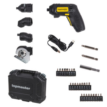 Top Master Pro 4-in-1 akukruvikeeraja – 3,6V, 1,5 Ah, 26 otsikut, LED, USB-laadimine, kohver