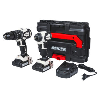 Raider Industrial tööriistakomplekt: harjadeta akutrell + löökmutrikeeraja, 2x2 Ah, kohver – RDI-CDB04W&HID01W