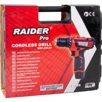 Raider akudrell RD-CDL27 – 12V, 1x1,5 Ah, 28 Nm, 2 käiku, tarvikud ja kohver - Image 5