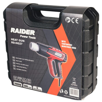 Raider RD-HG27 kuumapuhur – 2000 W, 2 õhurežiimi, 10-astmeline temperatuuri seadistus, 5 tarvikut ja kohver - Image 5