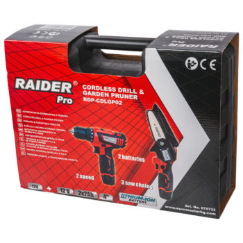 Raider Pro RDP-CDLGP02 akukomplekt – trell + akukäsisaag 12V, 2x2Ah, 3 ketti, kohver - Image 8