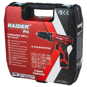 Raider akudrell RD-CDL26 – 12V, 2 käiku, 2x1,5 Ah, 28 Nm, tarvikud ja kohver - Image 10