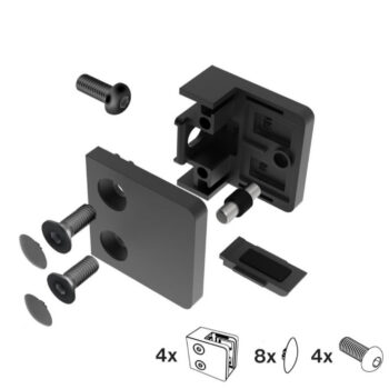 Klaasikinnituste komplekt Model 230P (4 kinnitust), klaasile 1,5–10,76 mm, siledale pinnale, AISI 304, must värv (PVD)