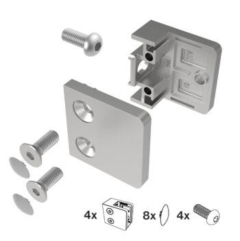 Klaasikinnituste komplekt Model 23 (4 kinnitust), klaasile 1,5–10,76 mm, siledale pinnale, Zamak, Viimistlemata