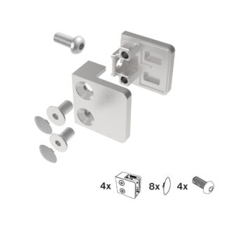 Klaasikinnitus Model 29, 30*30/18mm (4 kinnitust), klaasile 4-8 mm, siledale pinnale, AISI 304, Satiin