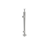Roostevaba post 40x40 mm H1000 mm – klaasikinnitused klaasile 8,76 mm, käsipuukinnitus sileda pinnaga, algus/lõpp post (vasak), ankruplaadil (satiin, AISI 304)