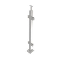 Roostevaba post 40x40 mm H1000 mm – klaasikinnitused klaasile 8,76 mm, käsipuukinnitus sileda pinnaga, reapost, ankruplaadil (satiin, AISI 304)