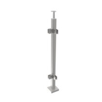 Roostevaba post 40x40 mm H1000 mm – klaasikinnitused klaasile 8,76 mm, käsipuukinnitus sileda pinnaga, nurgapost 90°, ankruplaadil (satiin, AISI 304)