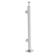 Roostevaba post 40x40 mm H1000 mm – klaasikinnitused klaasile 8,76 mm, käsipuukinnitus Ø42,4 mm torule, vasak algus/lõpp post, ankruplaadil (satiin, AISI 304)